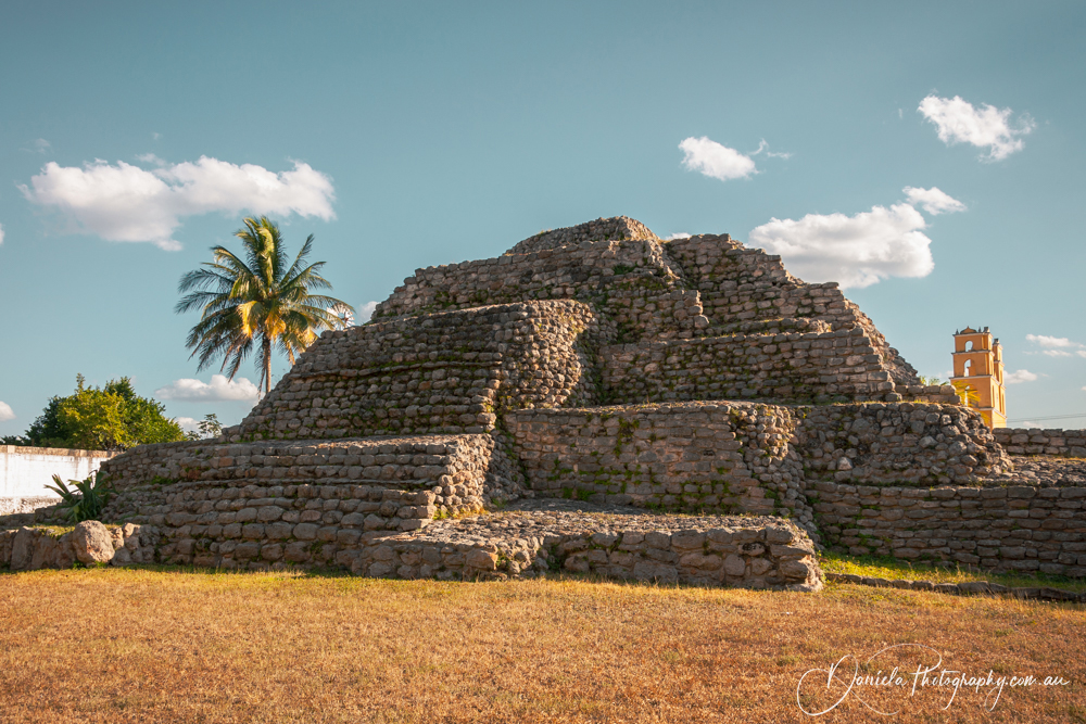 Acanceh  Pre Columbian stepped pyramid at ancient Maya archaeological site in Mexico